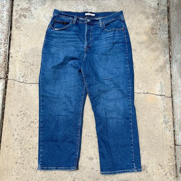Levi's Blue Cotton Button Fly Cropped Ribcage Straight Ankle Jeans Size 16W - Picture 3 of 15